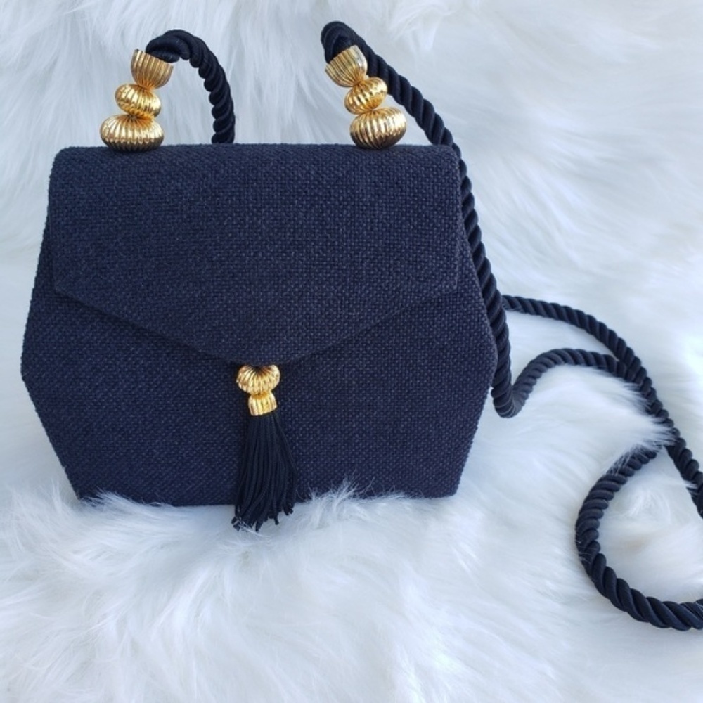 Columbine Evening Purse with Tassles Black/Gold